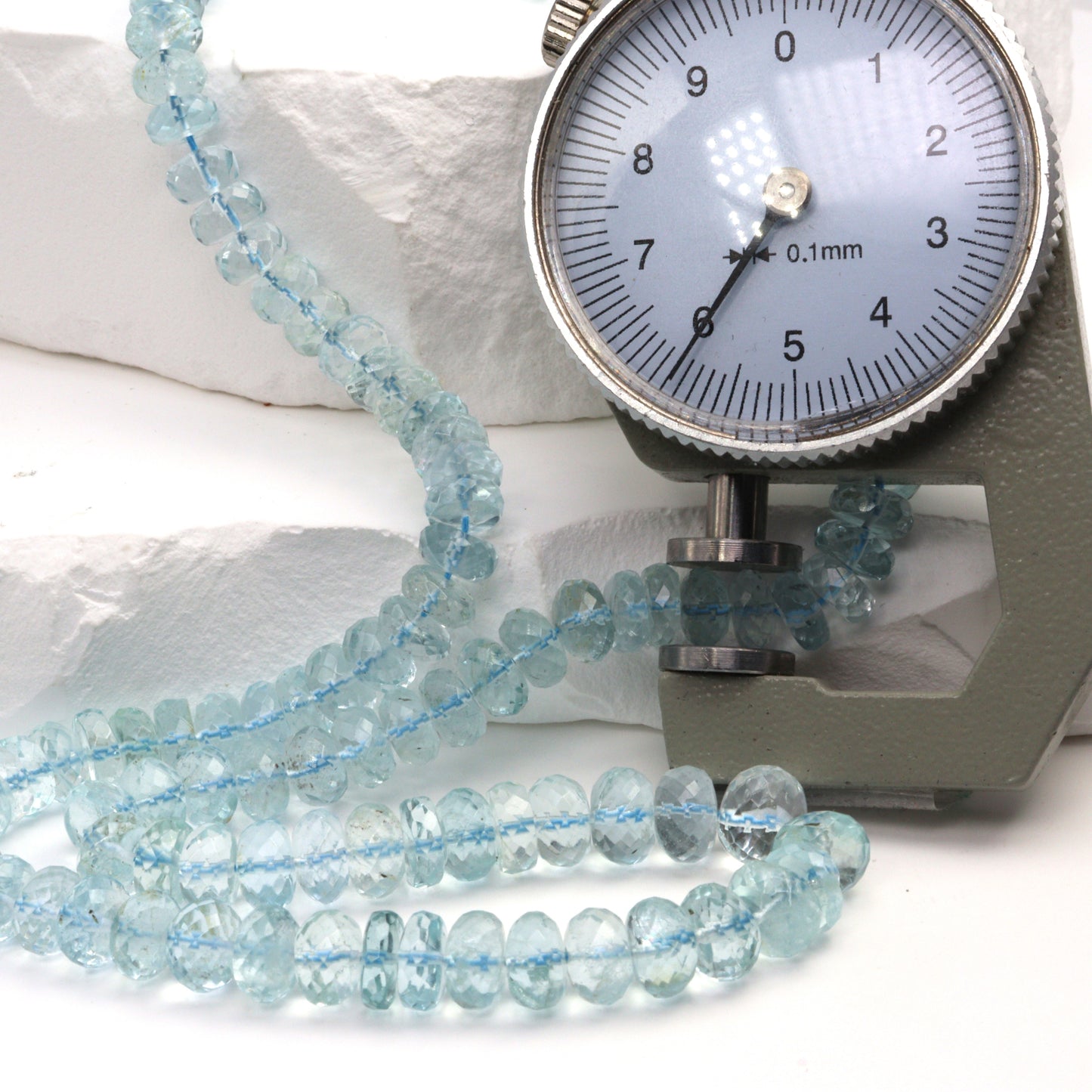 Blue Aquamarine 6mm - 7mm Faceted Rondelles Bead Strand