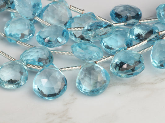 Sky Blue Topaz 10mm Faceted Heart Shaped Briolettes