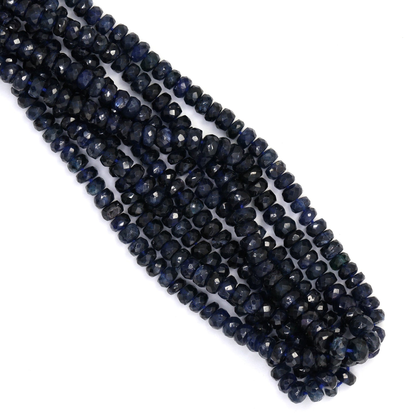 Deep Navy Blue Sapphire 4mm Hand Faceted Rondelles Bead Strand
