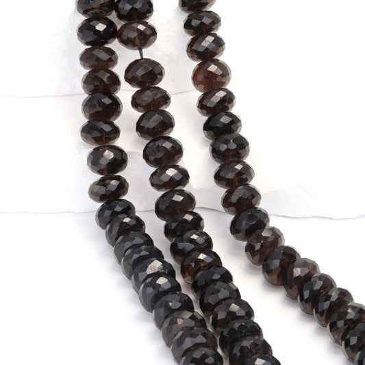 Dark Smoky Quartz 10mm Faceted Rondelles Bead Strand
