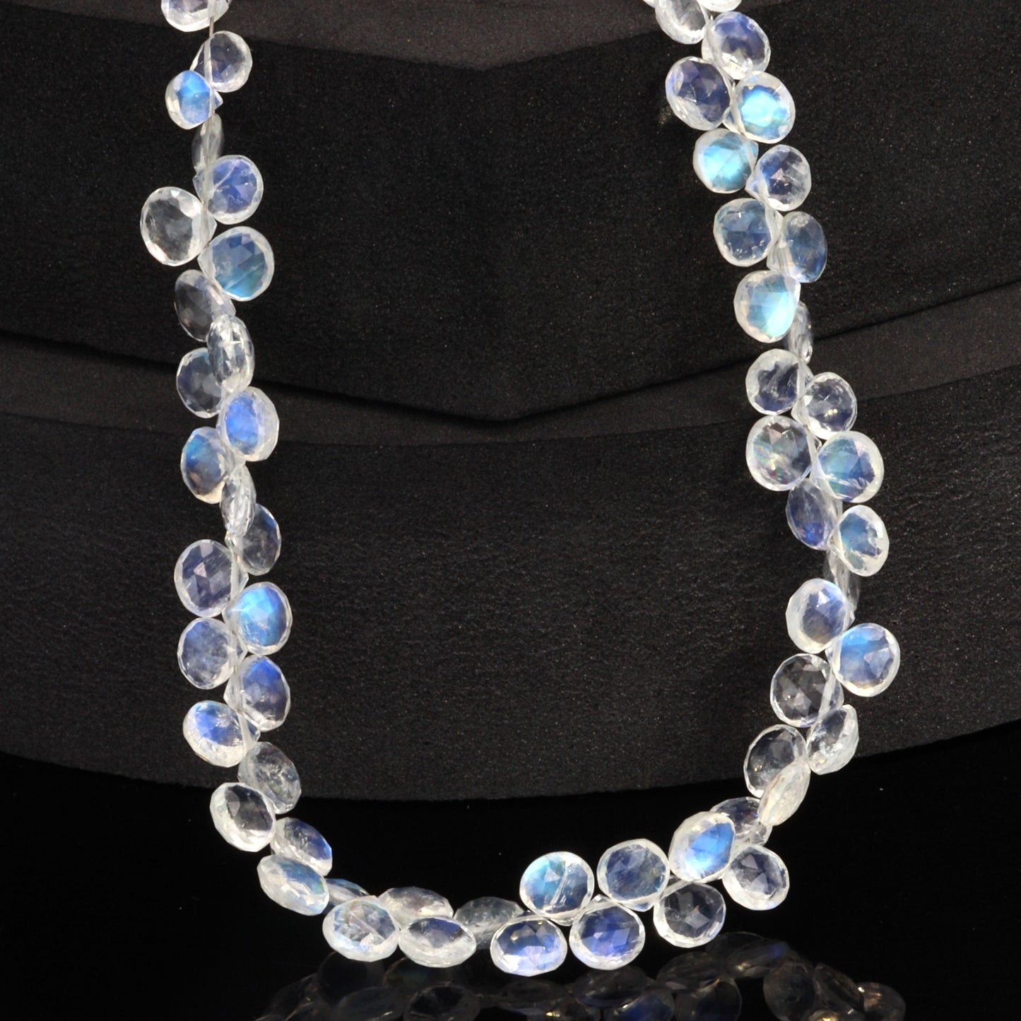 AAA Blue Rainbow Moonstone 5mm Faceted Heart Shaped Briolettes Bead Strand