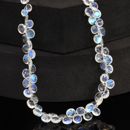 AAA Blue Rainbow Moonstone 5mm Faceted Heart Shaped Briolettes Bead Strand