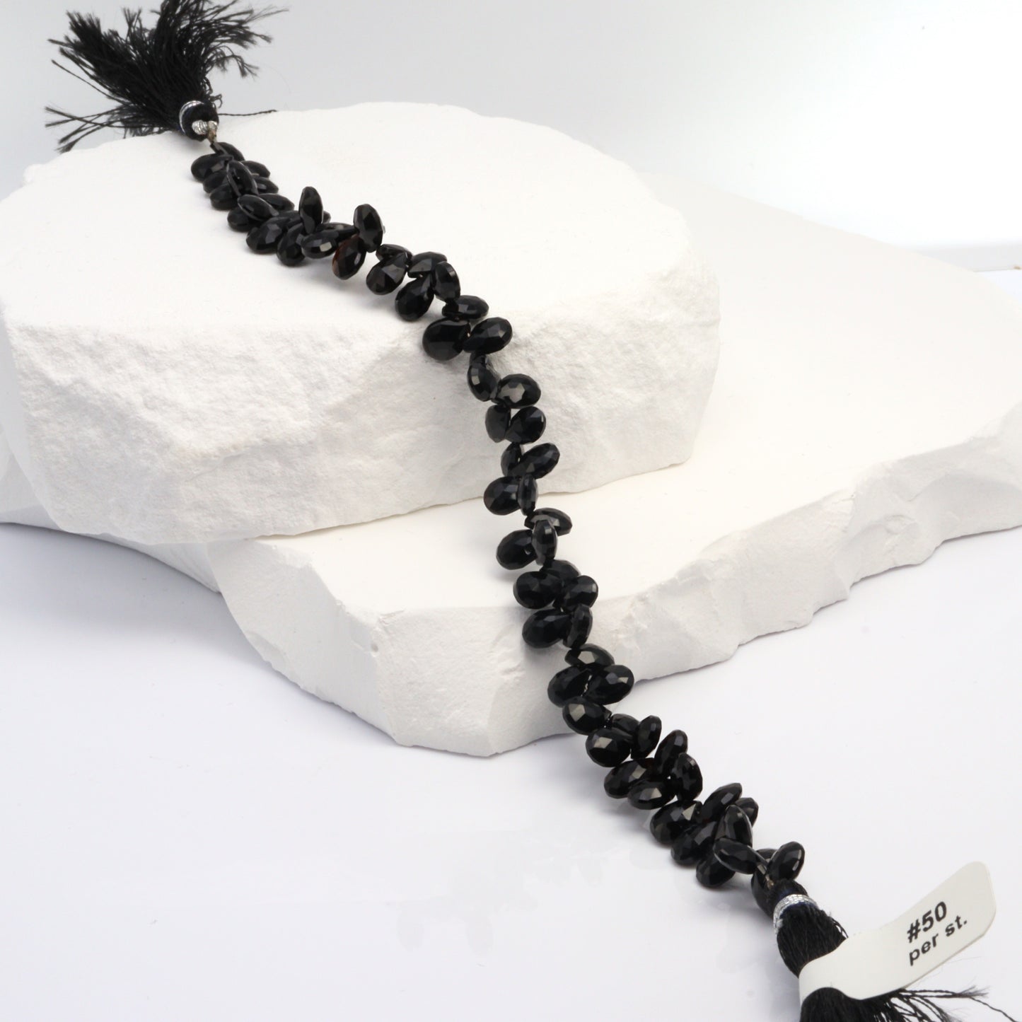 Black Spinel 7x4mm Faceted Pear Shaped Briolettes Bead Strand