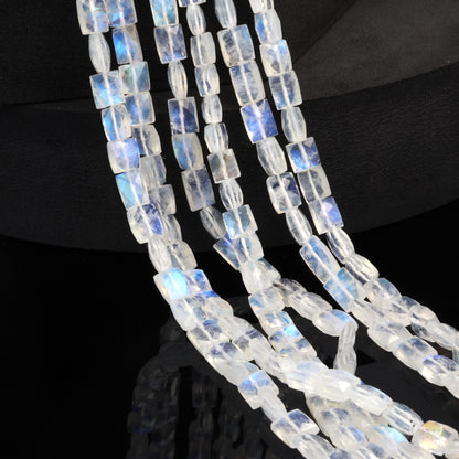 AA Blue Rainbow Moonstone 7x6mm Faceted Cushions Bead Strand