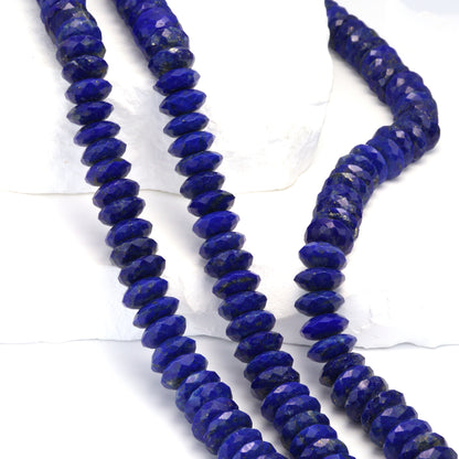 Royal Blue Lapis Lazuli 10mm German Cut Faceted Rondelles Bead Strand