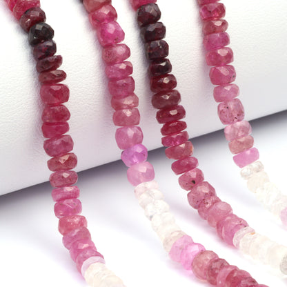 Ombre Red and Pink Ruby 4.5mm - 5.5mm Faceted Rondelles Bead Strand