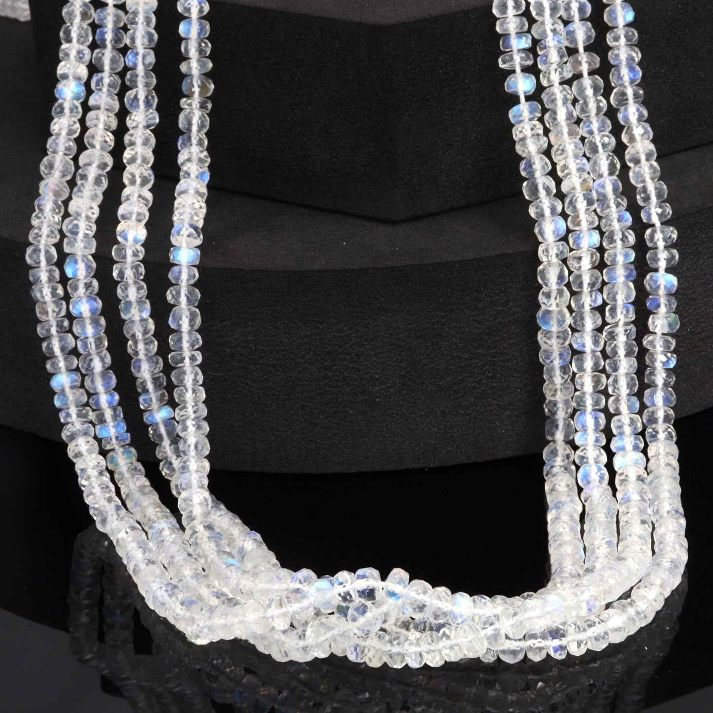 AAA Blue Rainbow Moonstone 4.5mm Faceted Rondelles Bead Strand