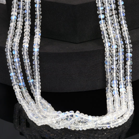 AAA Blue Rainbow Moonstone 4.5mm Faceted Rondelles Bead Strand