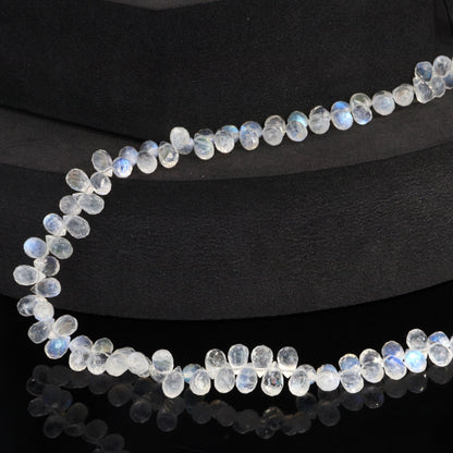 Blue Rainbow Moonstone 6x4mm Faceted Teardrop Briolettes Bead Strand