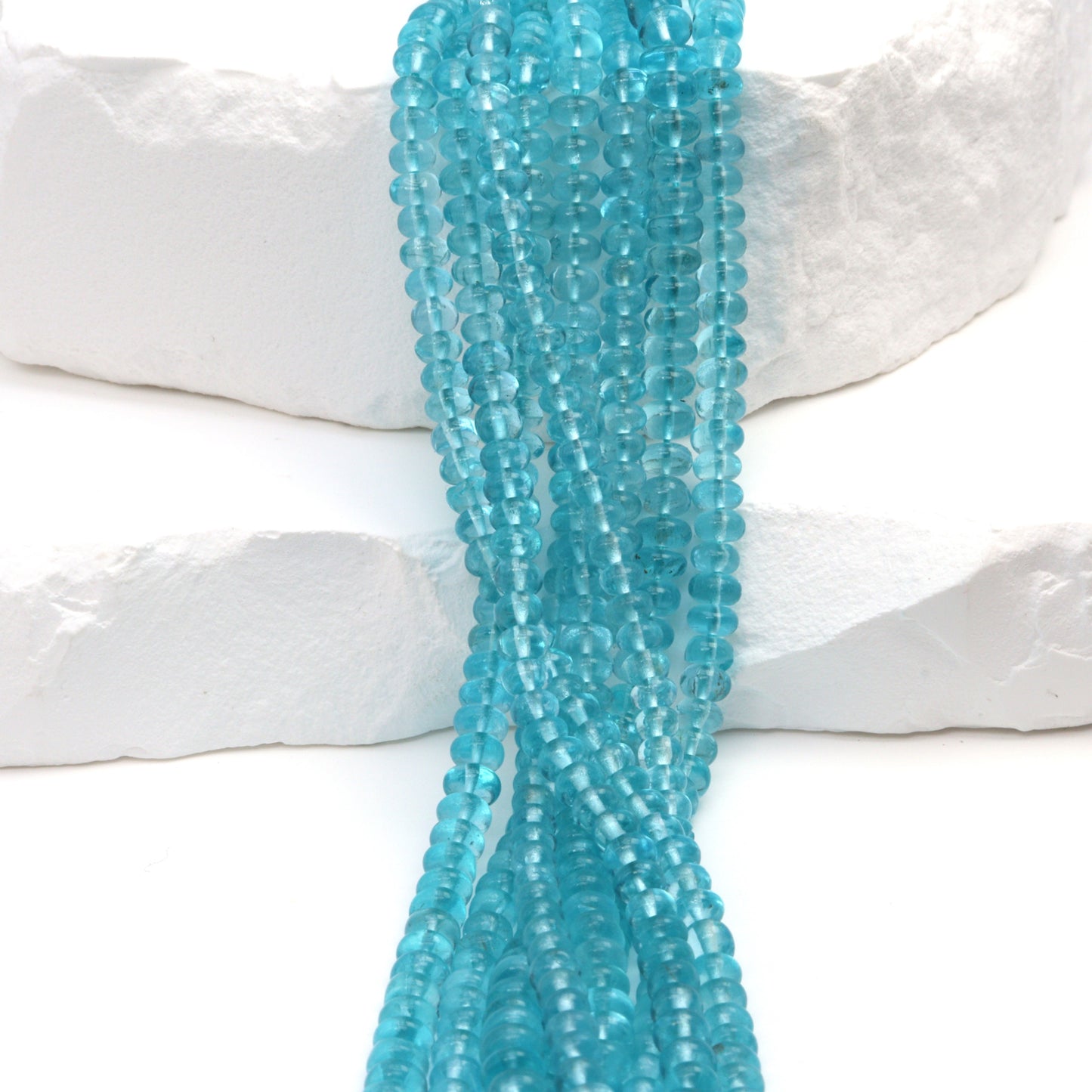 Sea Blue Apatite 3.5mm Smooth Rondelles Bead Strand