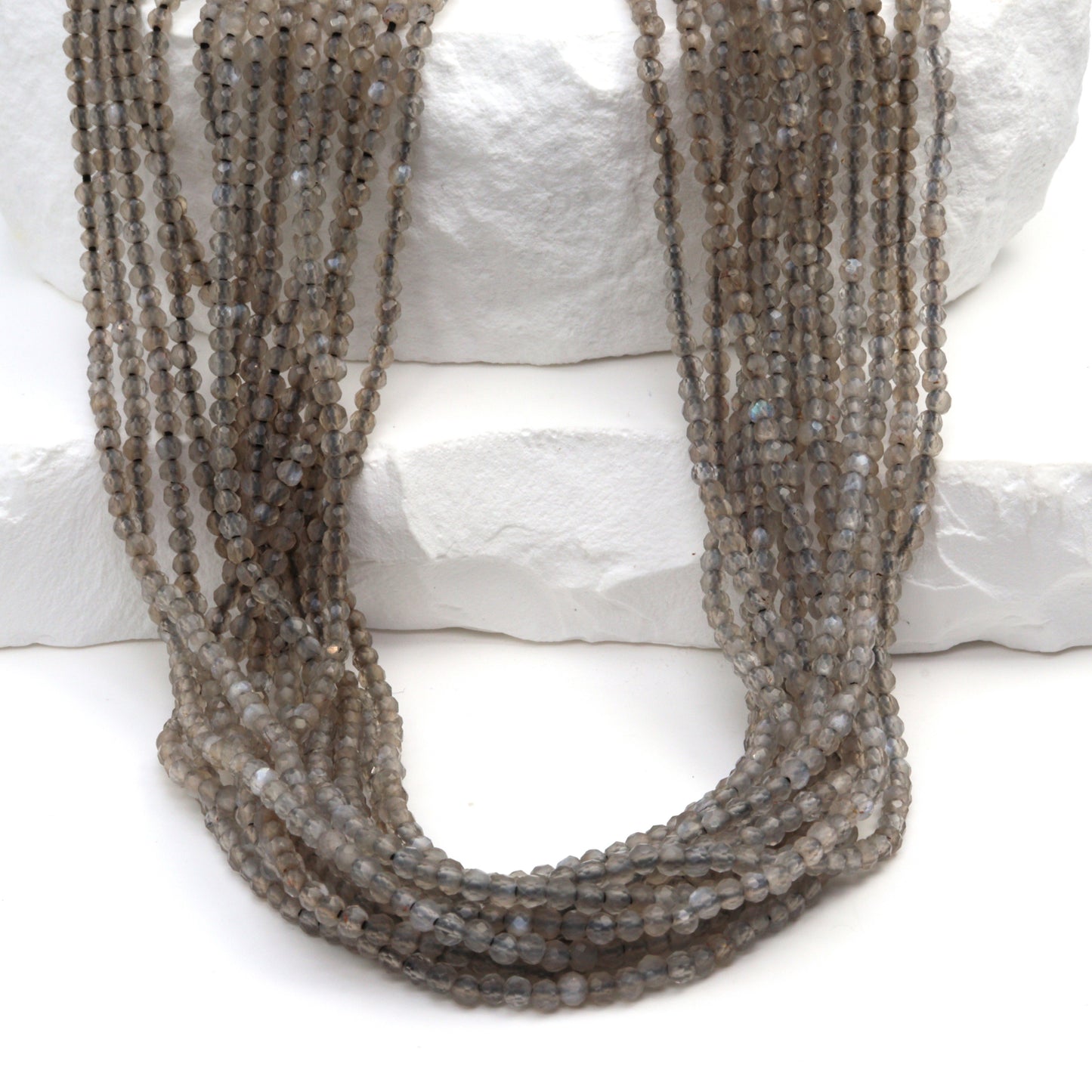 Gray Moonstone 2mm Faceted Rondelles Bead Strand