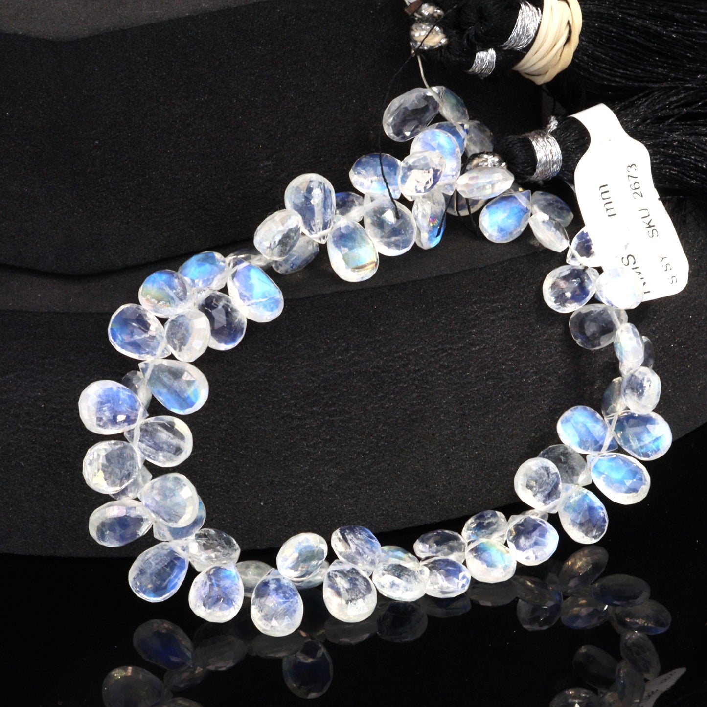 AAA Blue Rainbow Moonstone 8x6mm Faceted Pear Shaped Briolettes Bead Strand