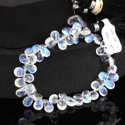 AAA Blue Rainbow Moonstone 8x6mm Faceted Pear Shaped Briolettes Bead Strand