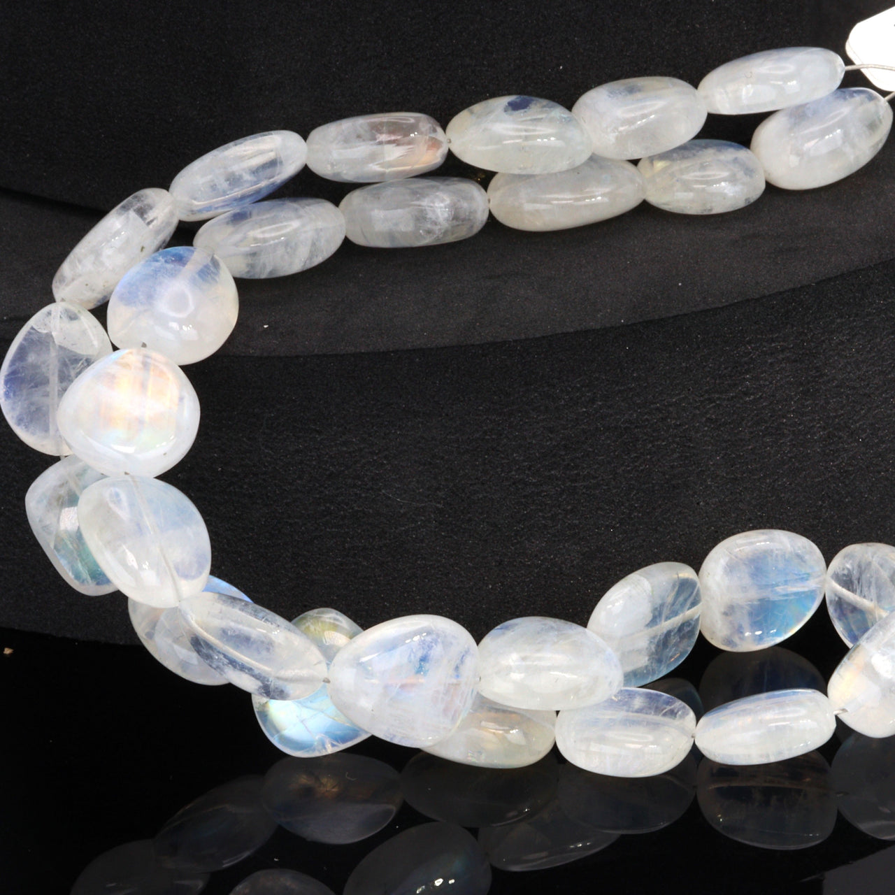 Blue Rainbow Moonstone 9x7mm - 16x12mm Smooth Nuggets Bead Strand