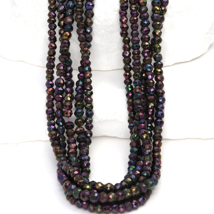 Purple Coated Black Spinel 3mm Faceted Rondelles