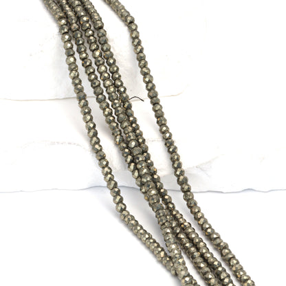 Natural Pyrite 3.5mm Faceted Rondelles Bead Strand