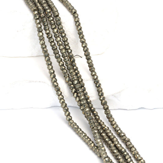 Natural Pyrite 3.5mm Faceted Rondelles Bead Strand