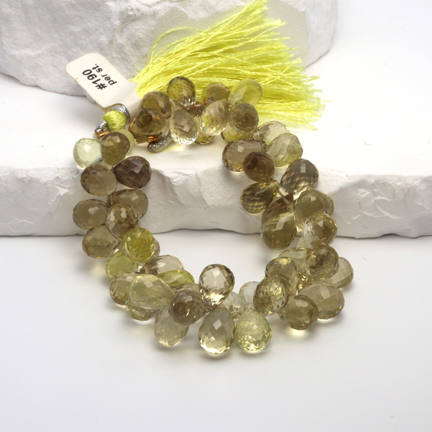 Yellow Lemon Quartz 11x7mm Faceted Teardrop Briolettes Bead Strand