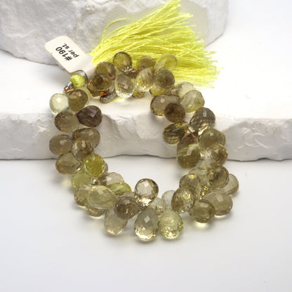 Yellow Lemon Quartz 11x7mm Faceted Teardrop Briolettes Bead Strand
