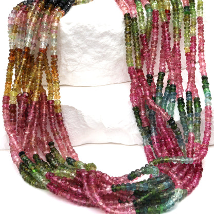 Watermelon Tourmaline 2.5mm Hand Faceted Rondelles Bead Strand