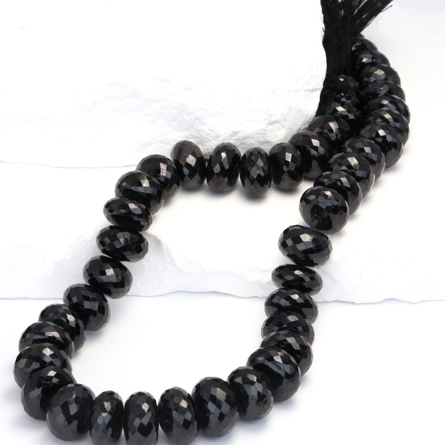 Black Spinel 12mm Faceted Rondelles Bead Strand