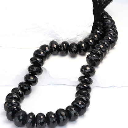 Black Spinel 12mm Faceted Rondelles Bead Strand