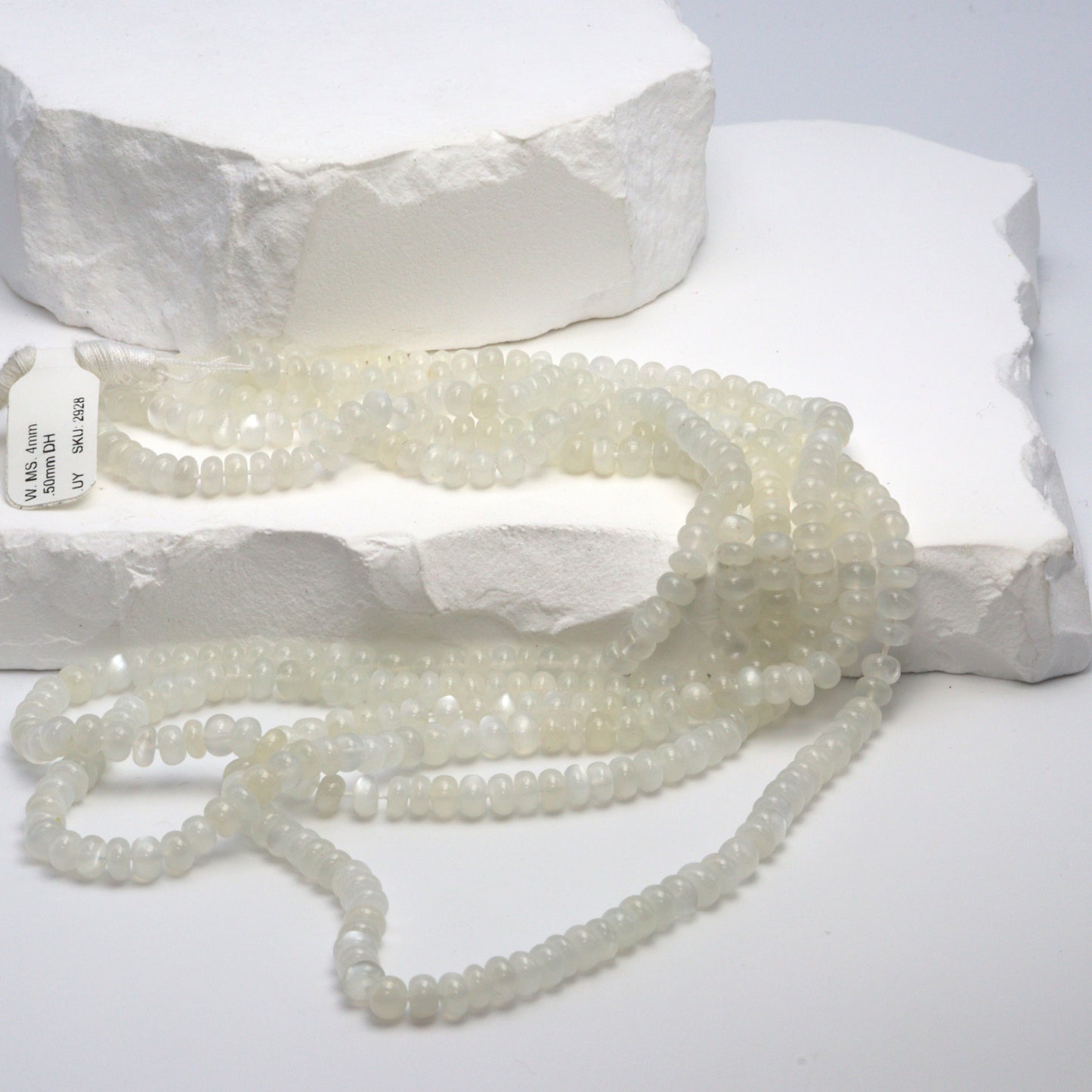 White Moonstone 4mm Smooth Rondelles Bead Strand