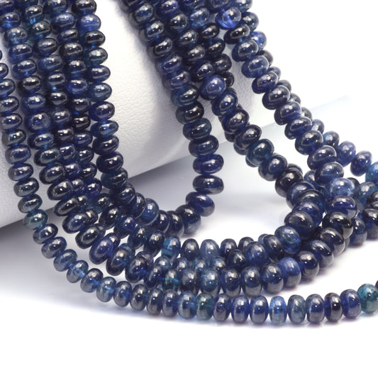Natural Blue Sapphire 3mm - 5mm Smooth Rondelles 5 Strand Bead Necklace
