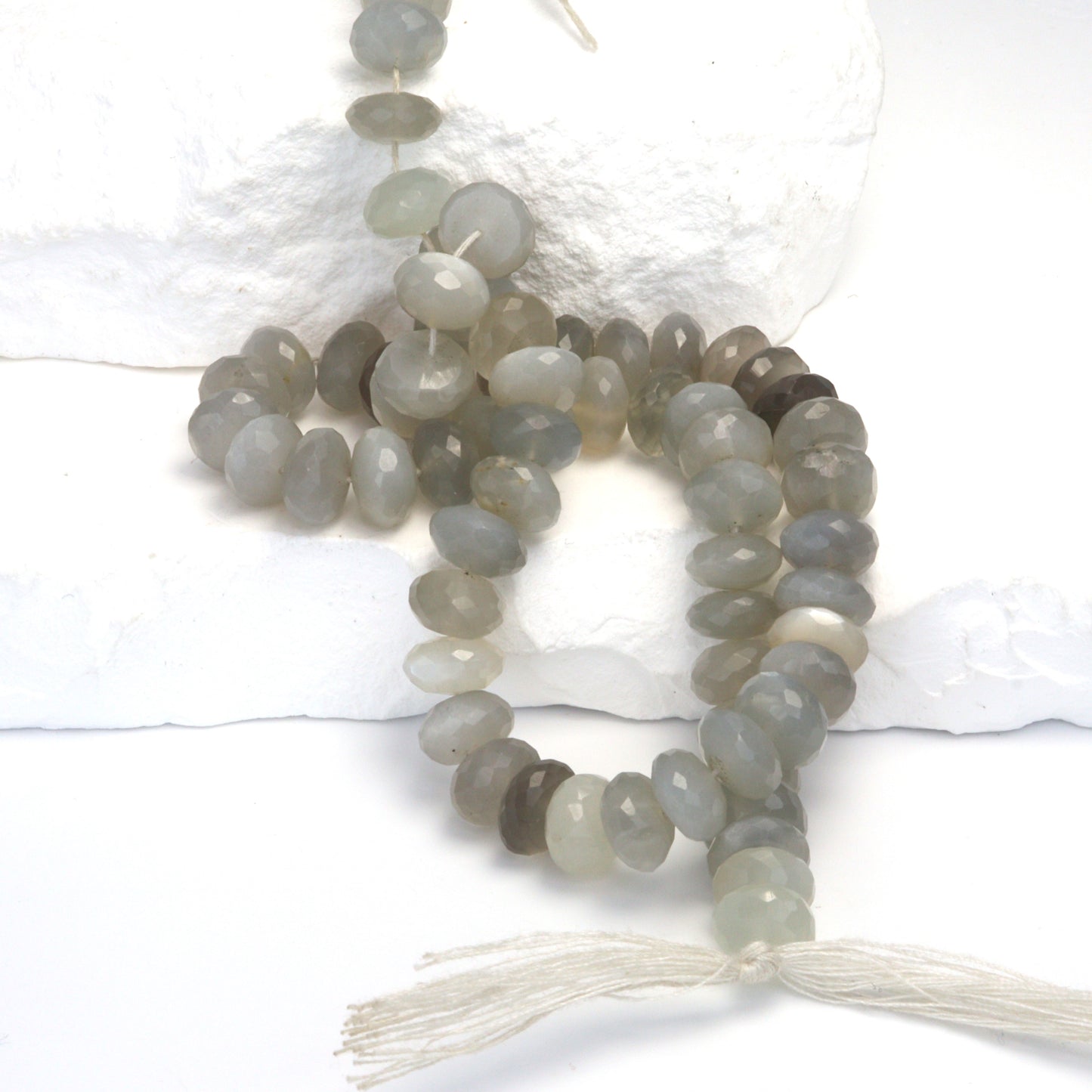 Ombre Gray Moonstone 8mm Faceted Rondelles