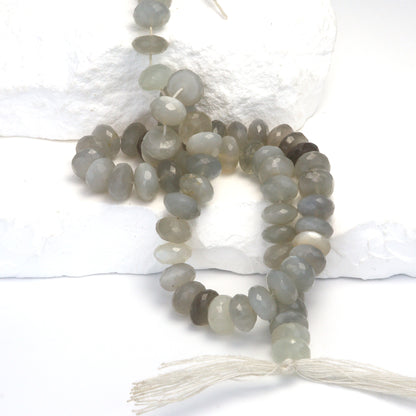 Ombre Gray Moonstone 8mm Faceted Rondelles