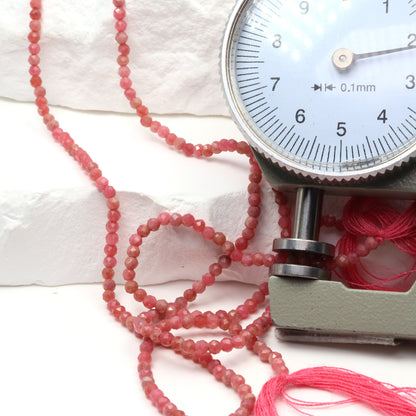 Pink Rhodochrosite 2mm Faceted Rounds Bead Strand