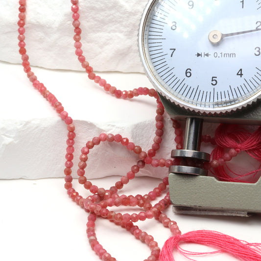Pink Rhodochrosite 2mm Faceted Rounds Bead Strand