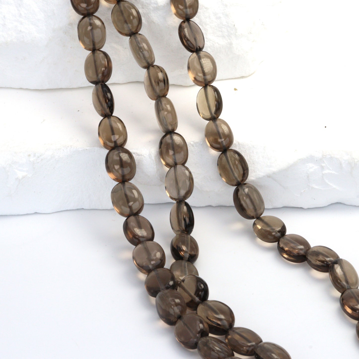 Brown Smoky Quartz 9x7mm - 10x8mm Smooth Ovals Bead Strand