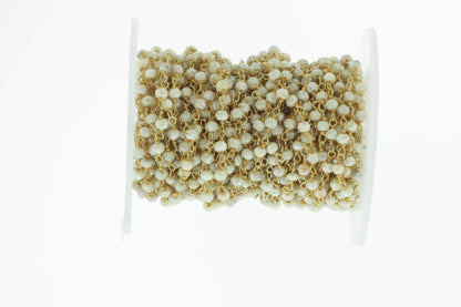 White Silverite 3mm Faceted Rondelles Rosary Chain Sterling Silver with Gold Plating Wire Wrap Chain by the Foot