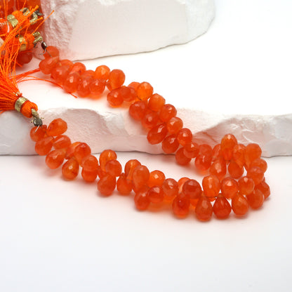 Orange Carnelian 9x6mm Faceted Teardrop Briolettes