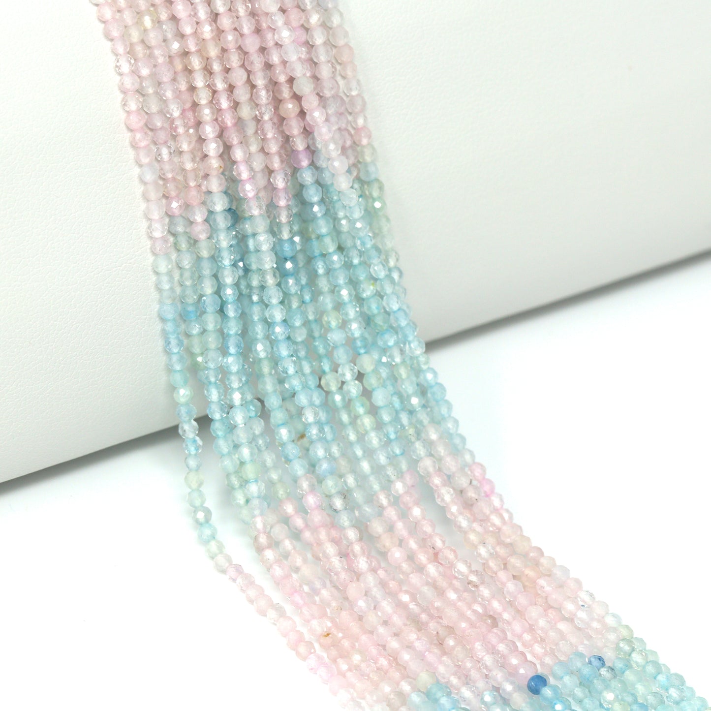 Ombre Aquamarine and Morganite 2mm Faceted Rounds Bead Strand