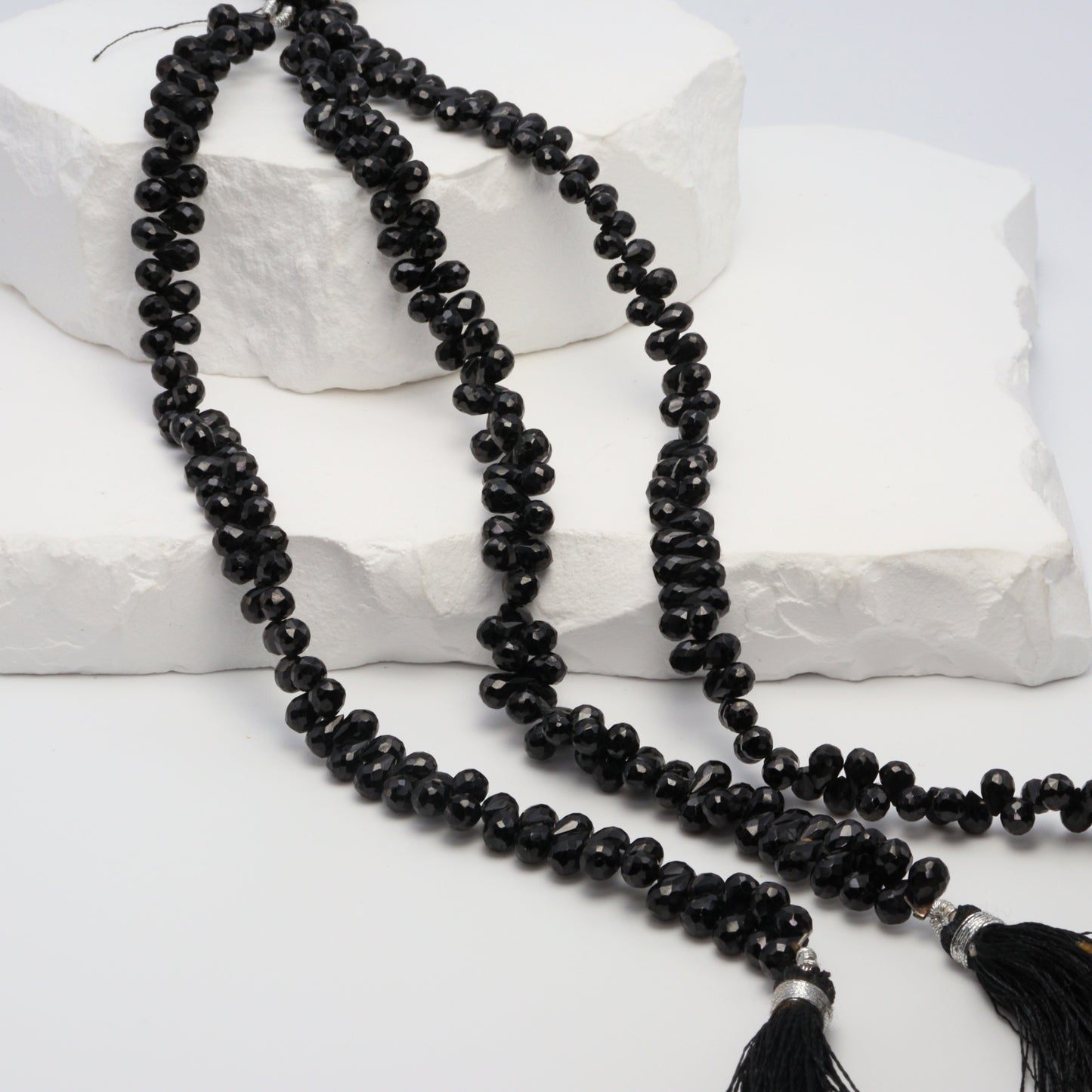 Black Spinel 5x3mm Faceted Teardrop Briolettes Bead Strand