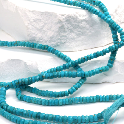 Natural Blue-Green Turquoise 4mm Hand Faceted Rondelles Bead Strand