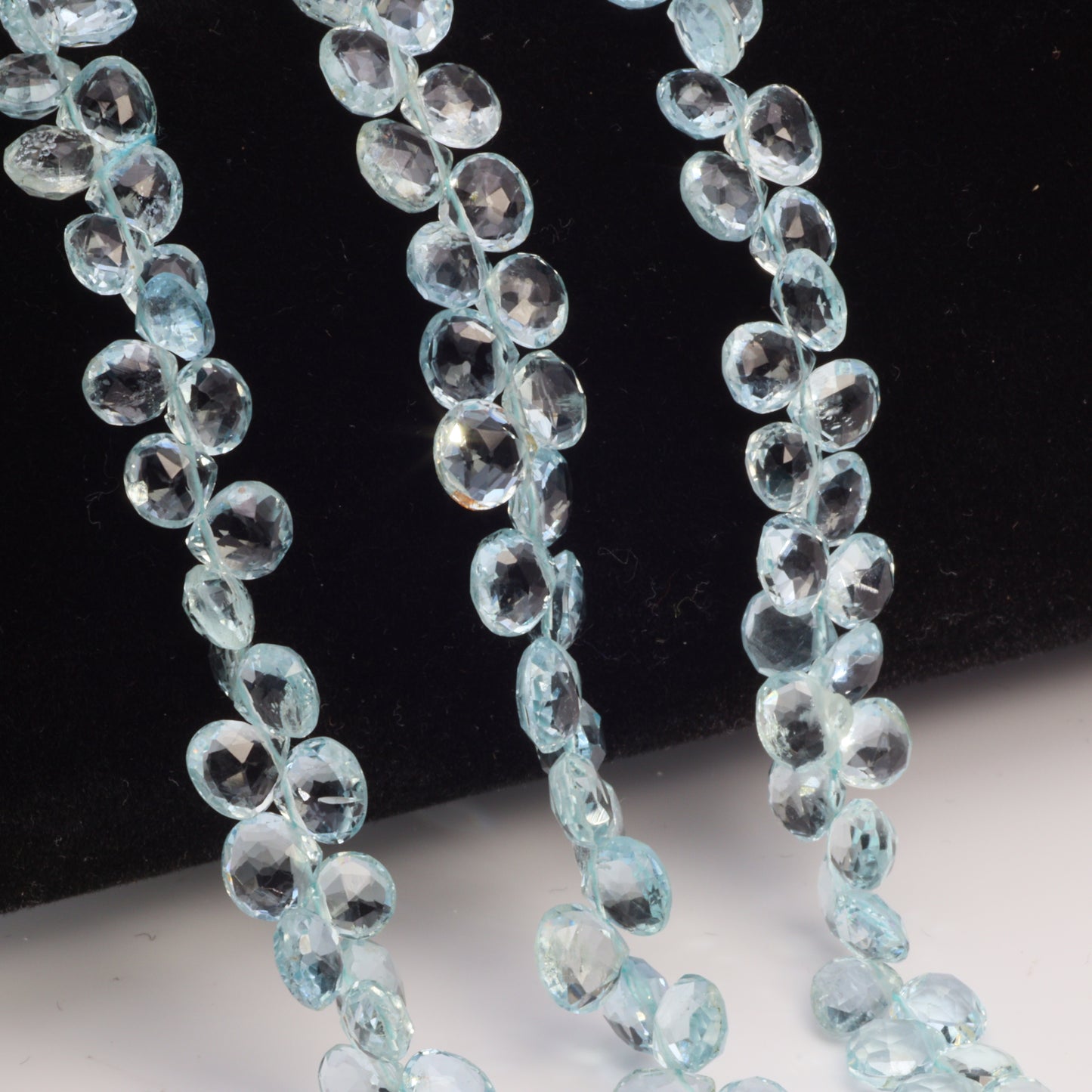 Blue Aquamarine 5mm – 6mm Faceted Heart Briolettes Bead Strand