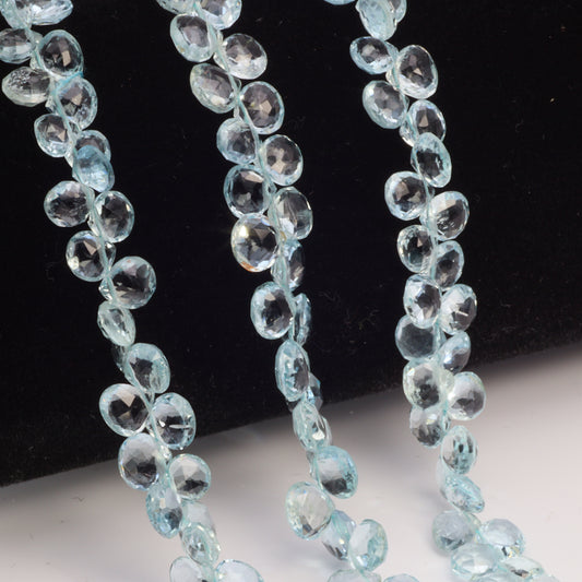 Blue Aquamarine 5mm – 6mm Faceted Heart Briolettes Bead Strand