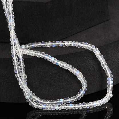 AAA Blue Rainbow Moonstone 3.5mm Hand Faceted Rondelles Bead Strand