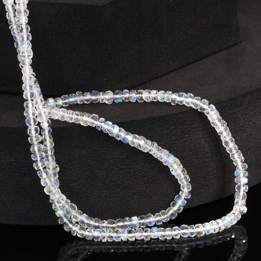 AAA Blue Rainbow Moonstone 3.5mm Hand Faceted Rondelles Bead Strand