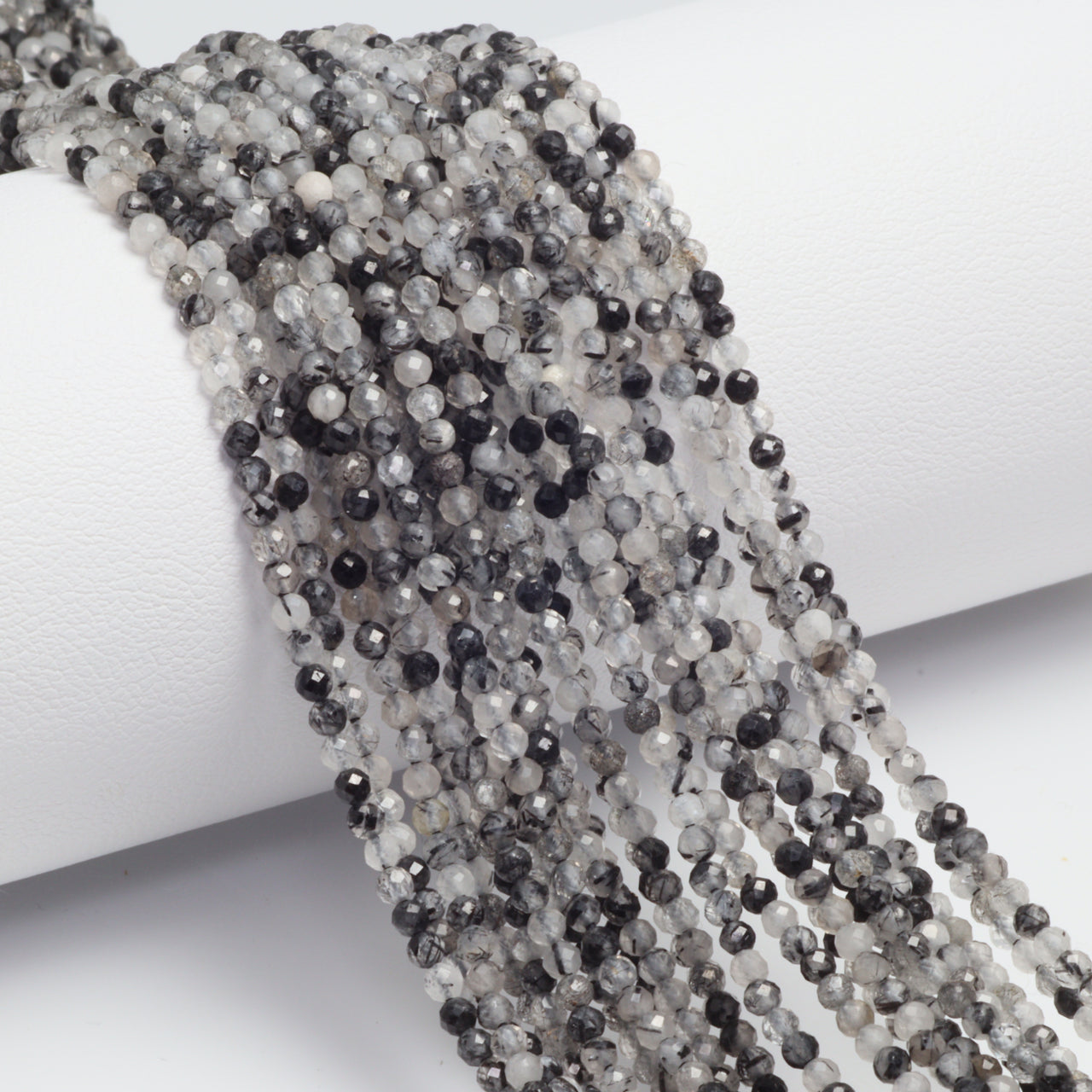 Black Tourmalinated Quartz 2mm Faceted Rounds