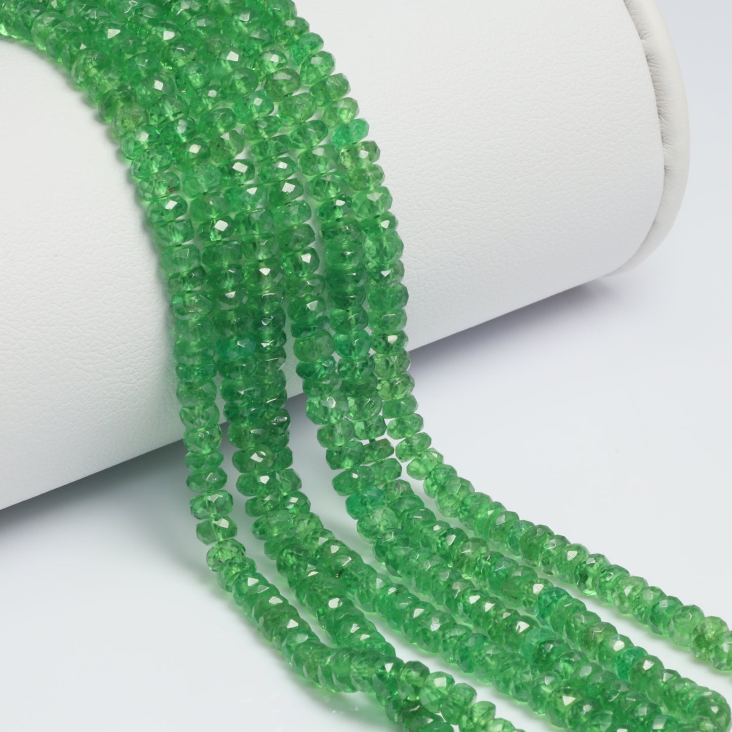 Green Tsavorite 4mm Hand Faceted Rondelles Bead Strand