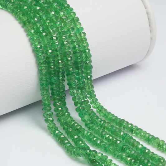 Green Tsavorite 4mm Hand Faceted Rondelles Bead Strand