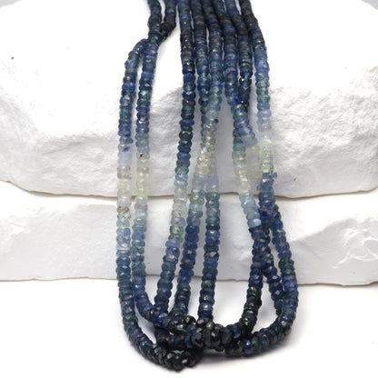 Ombre Blue and White Sapphire 3mm Hand Faceted Rondelles Bead Strand