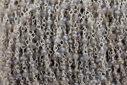 Coated Labradorite 3mm Faceted Rondelles Rosary Chain Sterling Silver Wire Wrap Chain by the Foot