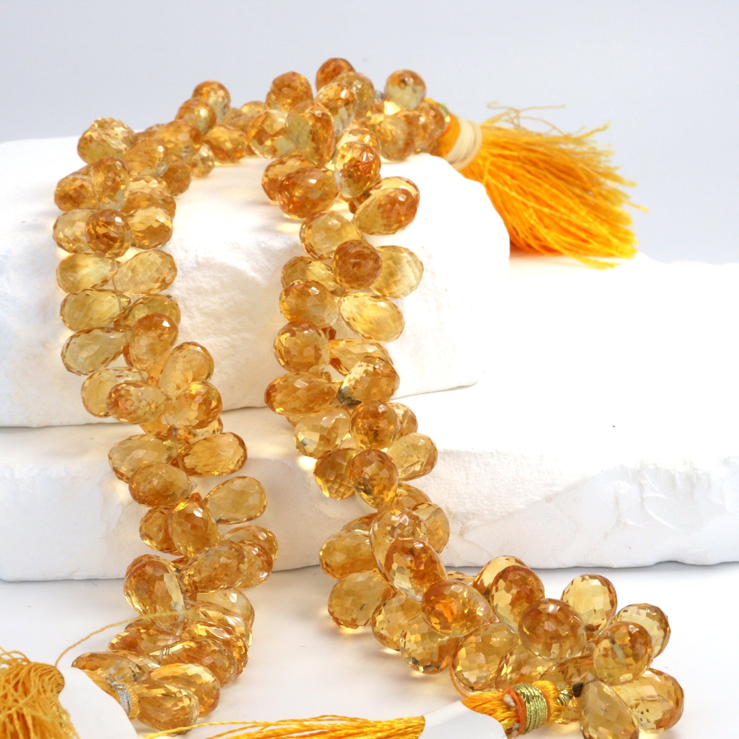 Yellow Citrine 11x7mm Faceted Teardrop Briolettes