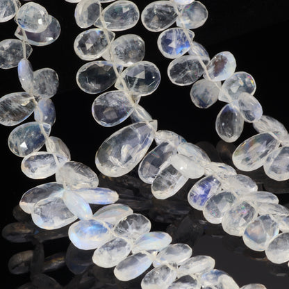 AA Blue Rainbow Moonstone 9x6mm Faceted Pear Shaped Briolettes