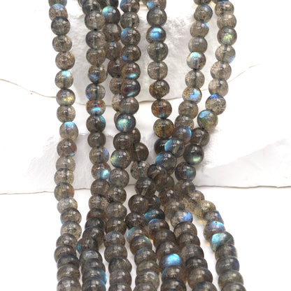 AA Blue Labradorite 6mm Smooth Rounds Bead Strand